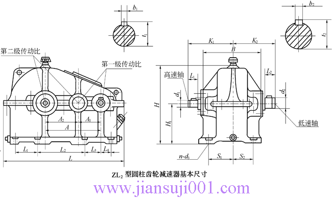 ZL2(Ⅱ1Ч2)型圓柱齒輪二級減速機(jī)外形及安裝尺寸
