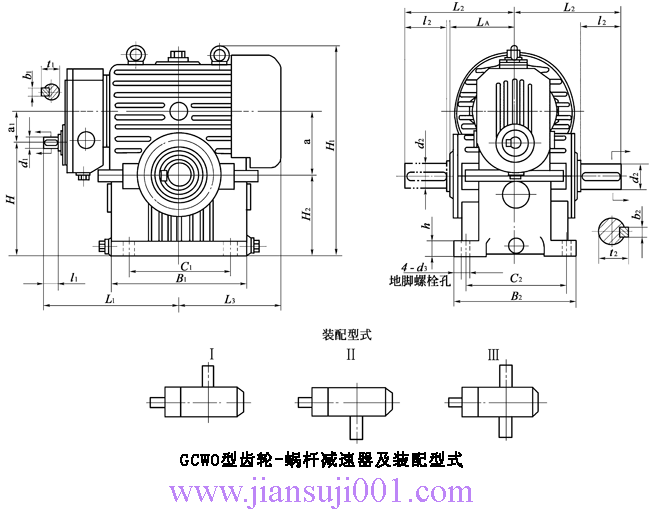 GCWO100��GCWO125��GCWO160��GCWO200��GCWO250���͵��ټ�΁�U��΁݆֮�ϵ��X݆-΁�U�p�������b����ʽ�c��Ҫ�ߴ磨JB/T7008-1993��
