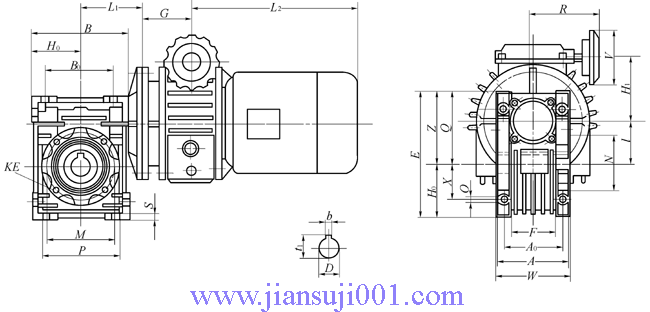MBN-RV、MB-RV無級(jí)變速器配蝸輪減速器外形及安裝尺寸