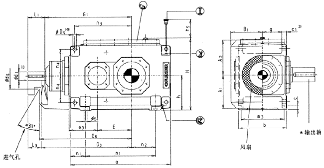 直交軸齒輪箱二級(jí)傳動(dòng)臥式安裝(類型B2.H)